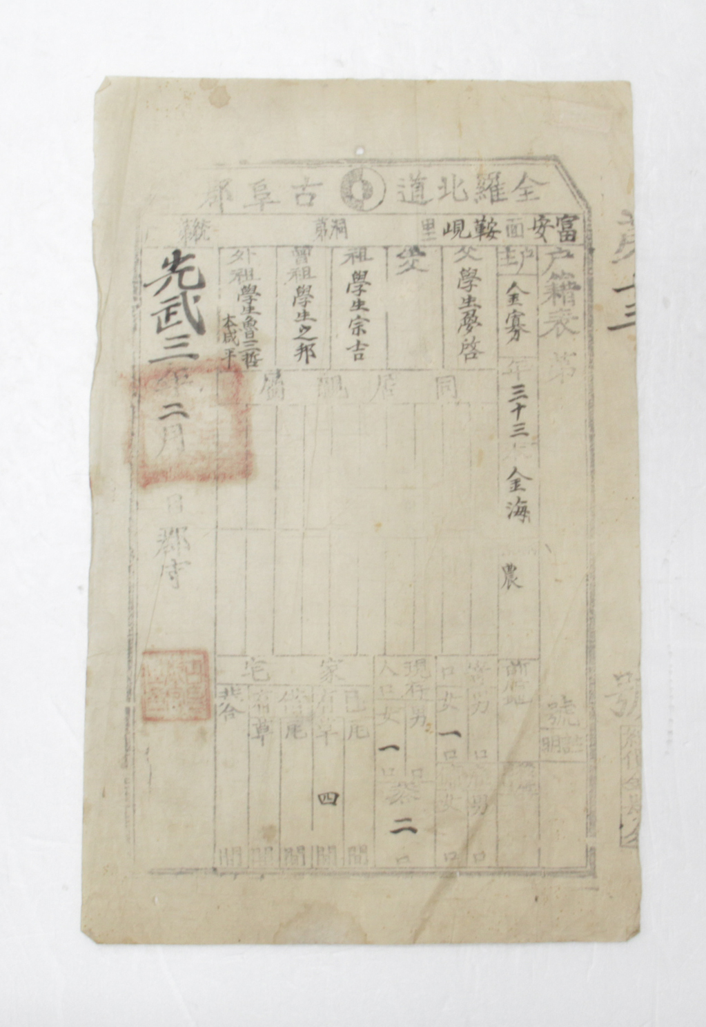 1899년 과부 김해김씨 호적표 섬네일 파일
